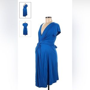 Royal Blue Short-Sleeve Knot Front Maternity Dress